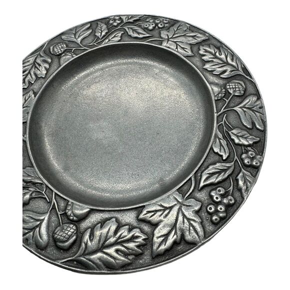 Vintage Longaberger Pewter Plate Candle Holder Oak Leaves Acorn Fall 2001 HTF - Picture 2 of 8